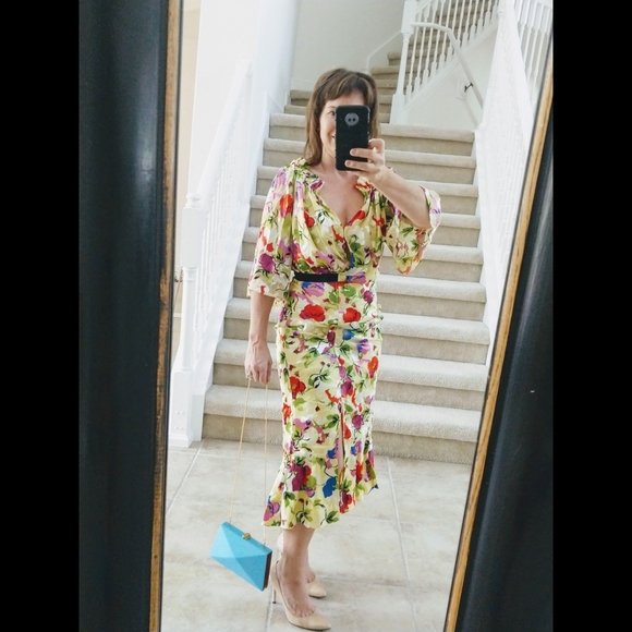 NWT SALONI olivia yellow floral midi dress yellow - Picture 5 of 12